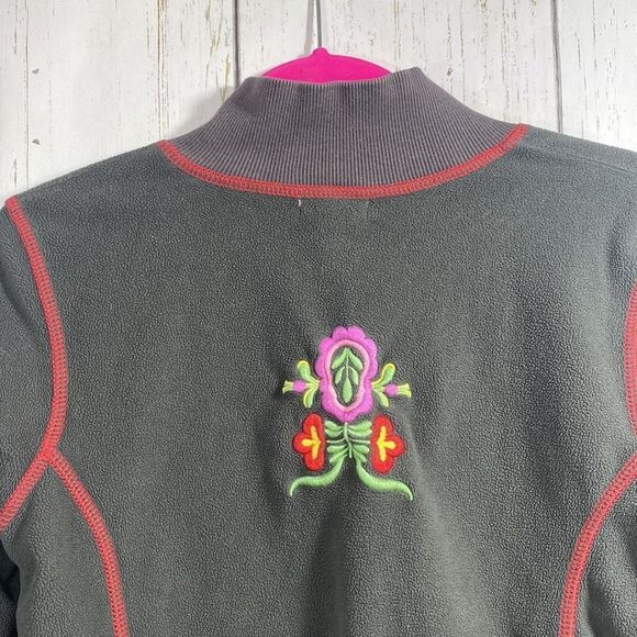 Sundance Womens Embroidered Boho Floral Fleece Gray Zip Fleece Pockets Jacket - Picture 13 of 15